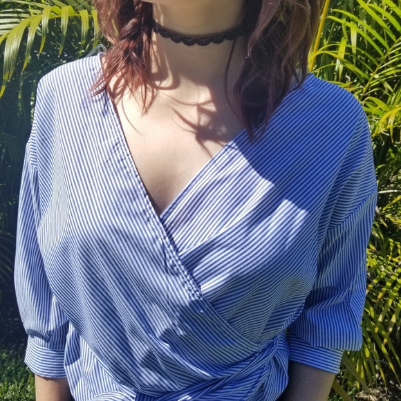 Blue Stripe Wrap Top - Picture 2 of 8
